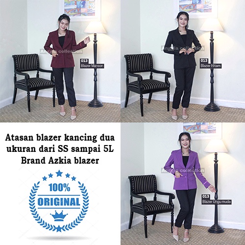 Atasan Blazer krah jas kancing dua kode 013 warna Maroon-Hitam-Ungu muda brand azkia collection