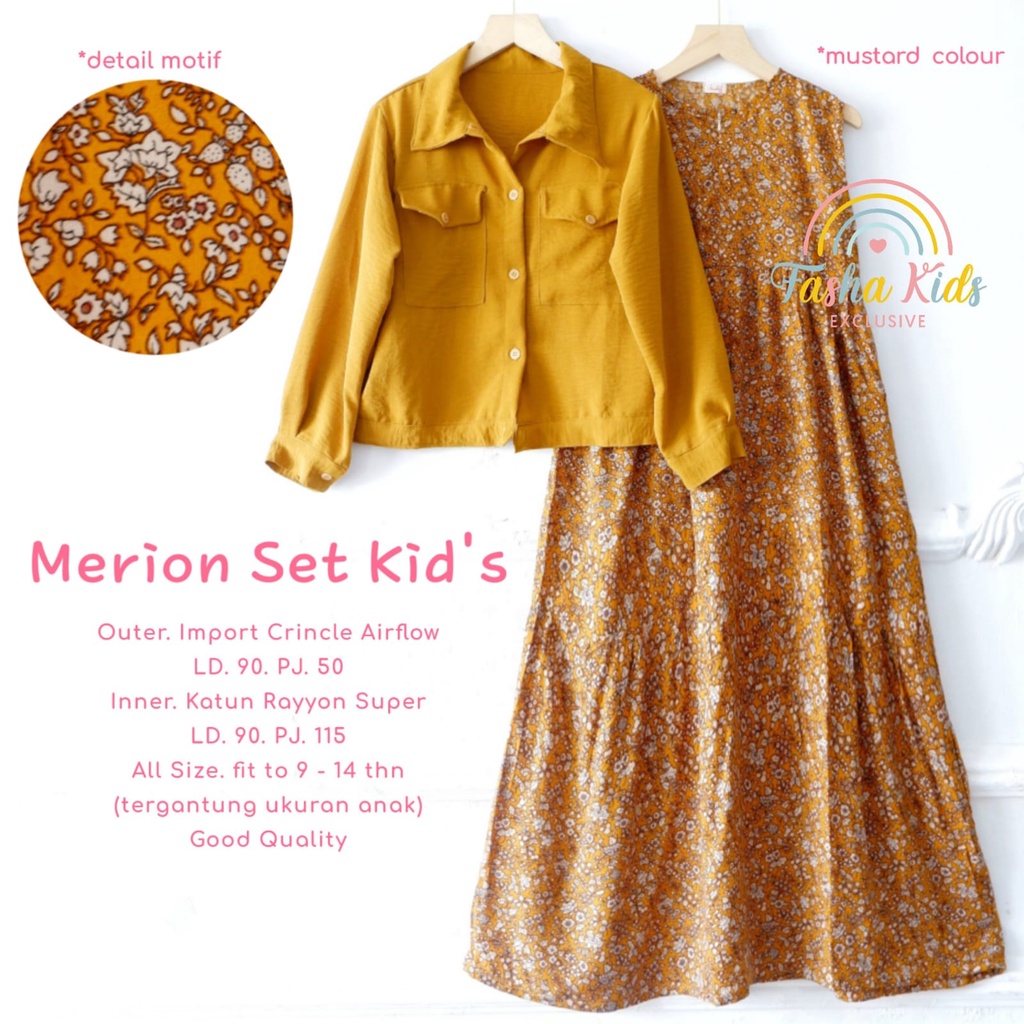 MERION SET KIDS ORIGINAL BY FASHA SETELAN GAMIS ANAK DRESS DAN BLAZER MOTIF BUNGA SET DRESS ANAK PER