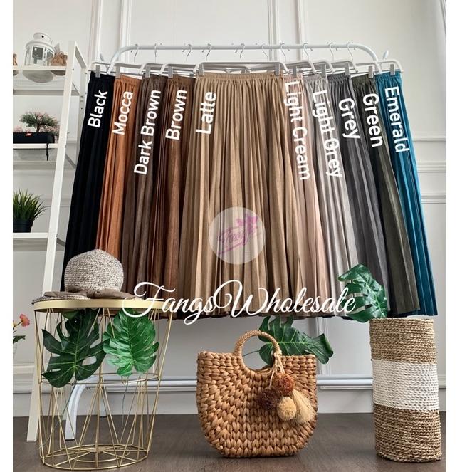 LANGSUNG ORDER FW R415 Rok Plisket Suede Panjang Import Premium Kualitas London Girl | Rok Plisket S