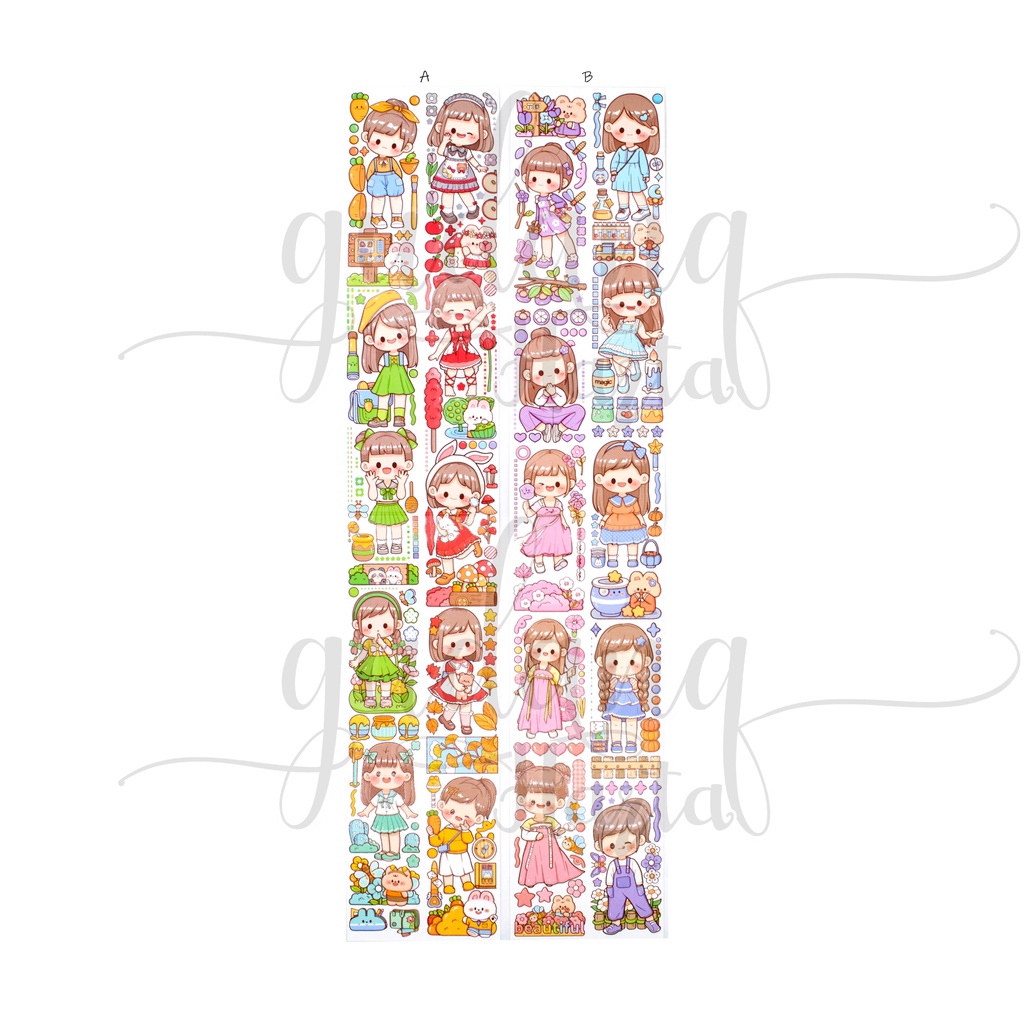 Stiker Washi Lembaran Cute Girls Sticker Motif Cewek Cewek Lucu DIY Scrapbook GH 303314