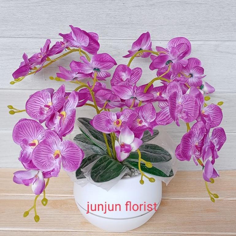 BUNGA ANGGREK PLASTIK JUMBO POT BOLA BESAR/BUNGA HIASAN MEJA /BUNGA ANGGREK JUMBO ARTIFICIAL// .