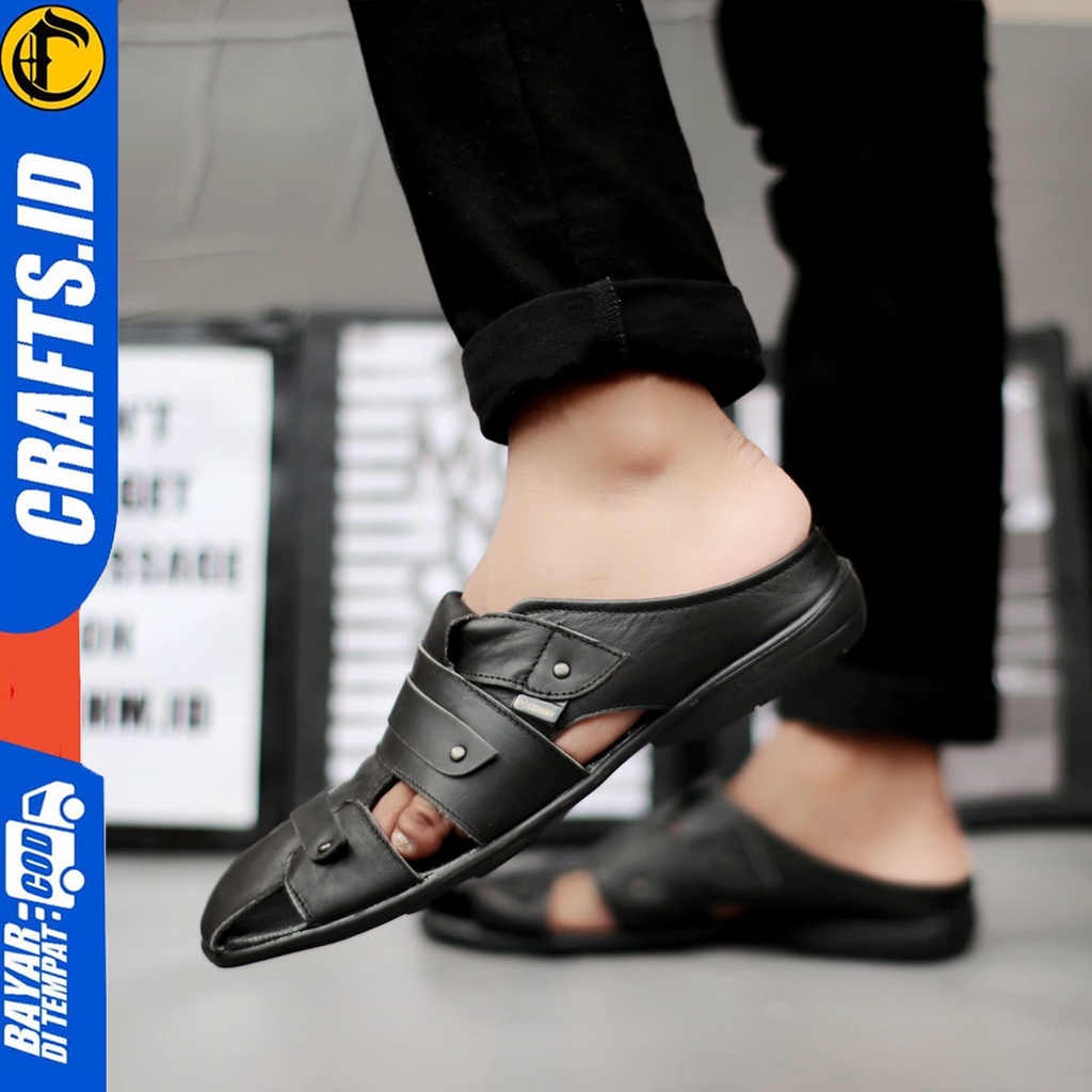 CRAFTS tutonk - Sepatu Sandal Casual Bustong Slop Kulit Asli Pria