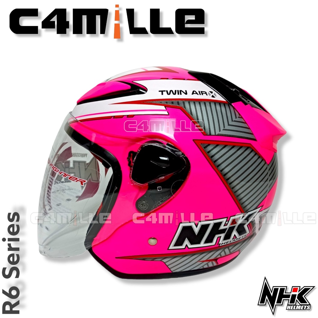 HELM NHK R6 GLOW PINK FLUO SILVER HALF FACE