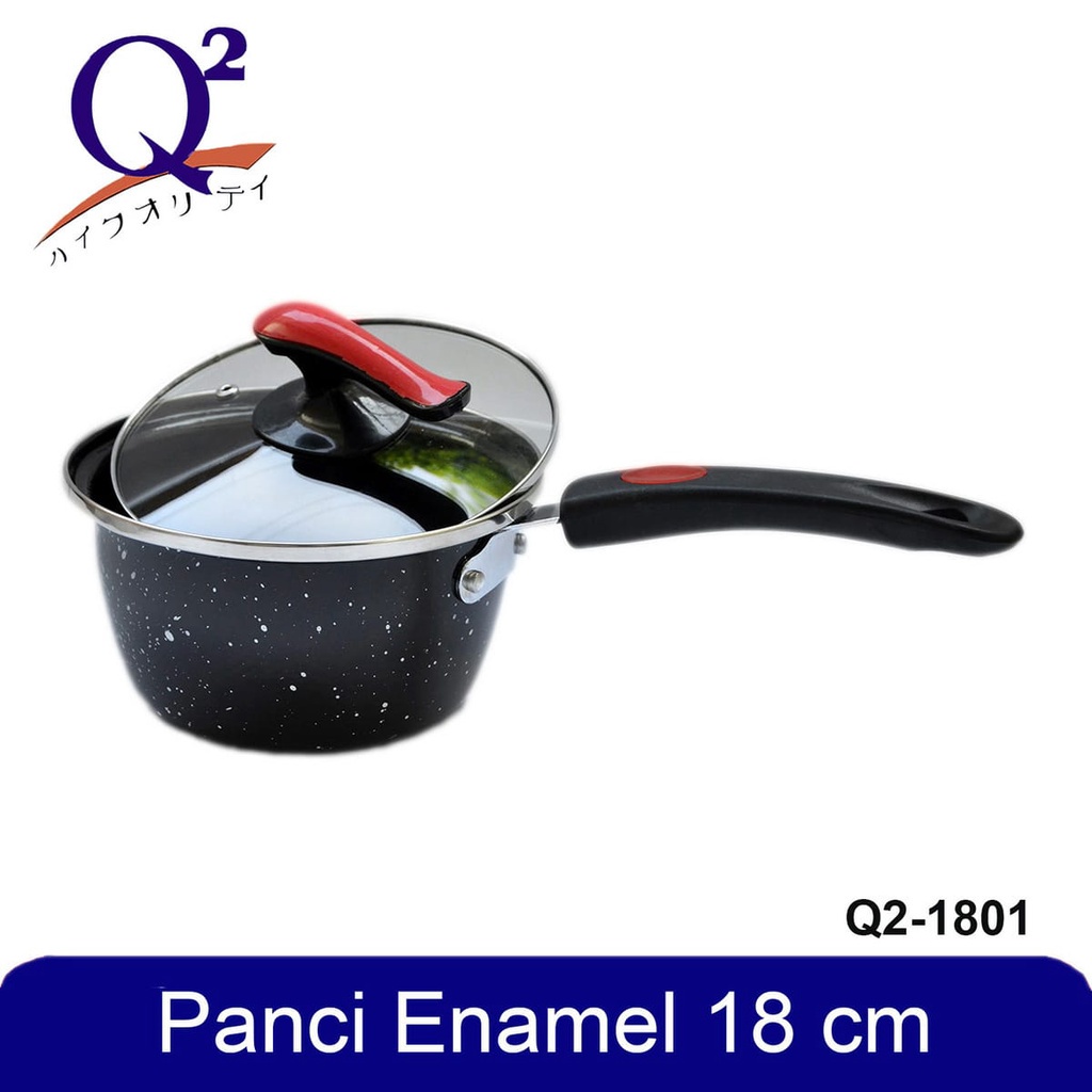 Panci Susu Enamel Tutup Kaca Q2-1801 - Panci Rebus - Panci Gagang Tutup Kaca