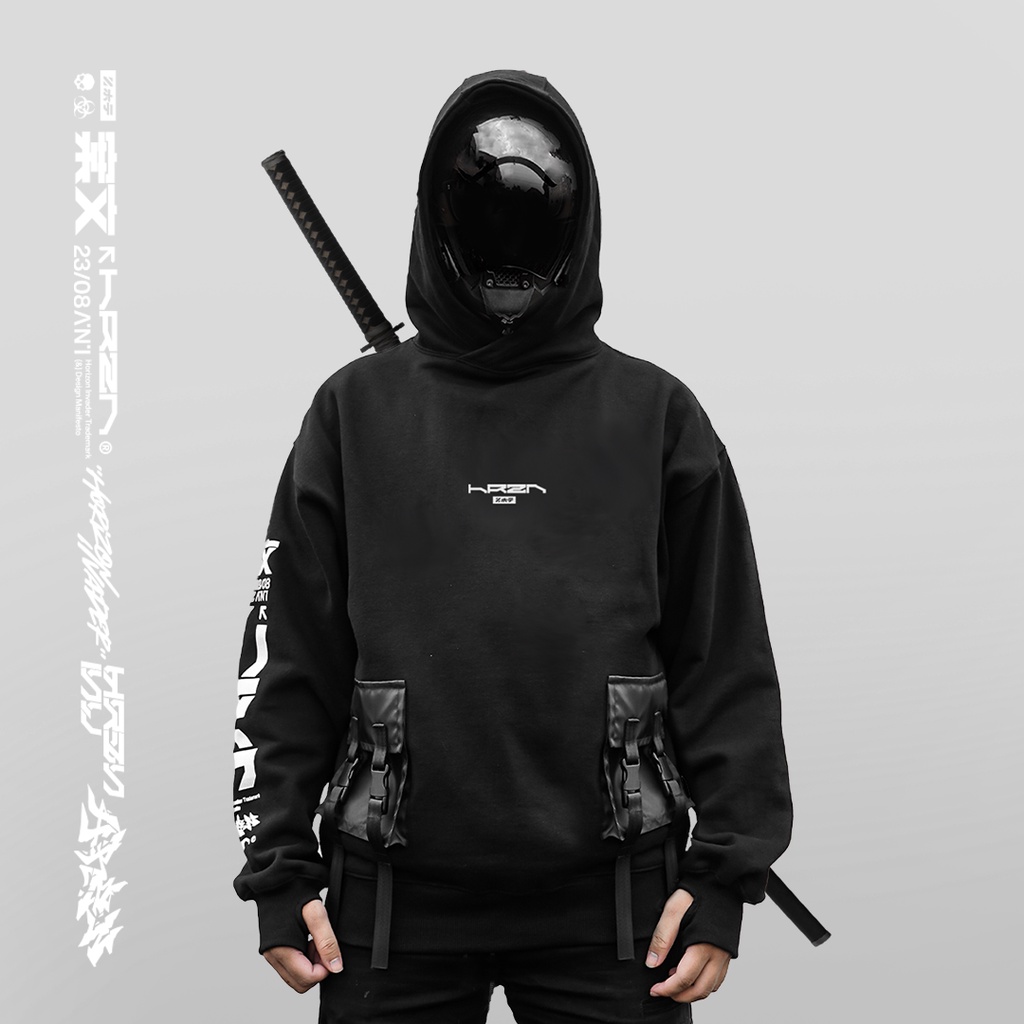 Oversize Hoodie Techwear Tactical Pocket White