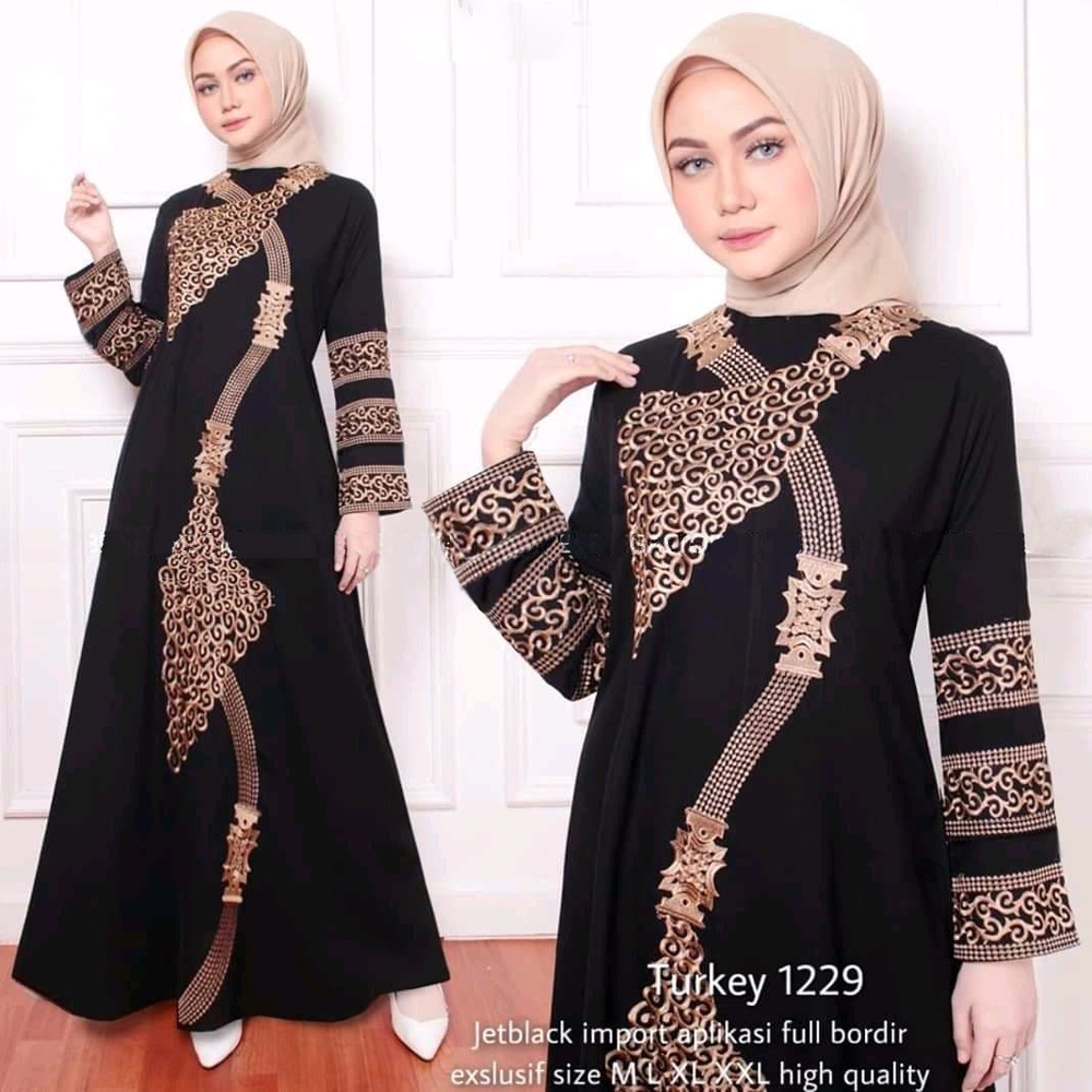 Baju Gamis Abaya Turkey Hitam Remaja Terbaru Dubay Set Pashmina Hijab Jilbab Mumtaz Busui Resleting 