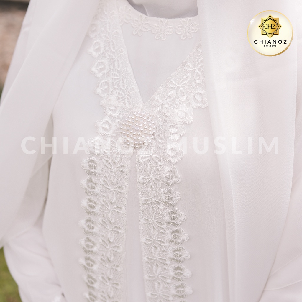 CHIANOZ Gamis Putih Mewah Raisa Dress Brukat Renda Baju Lebaran Umroh Haji Manasik Pesta Akad 905 909