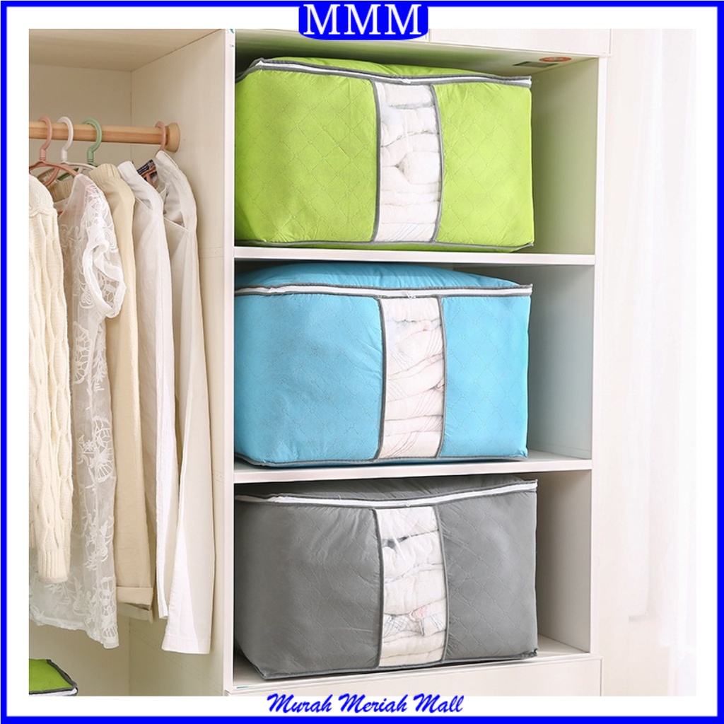 MMM Tempat Penyimpanan Bed Cover Bamboo Storage Box Organizer Bag Kotak Penyimpanan Baju Selimut Dan Sprey Jumbo Serbaguna