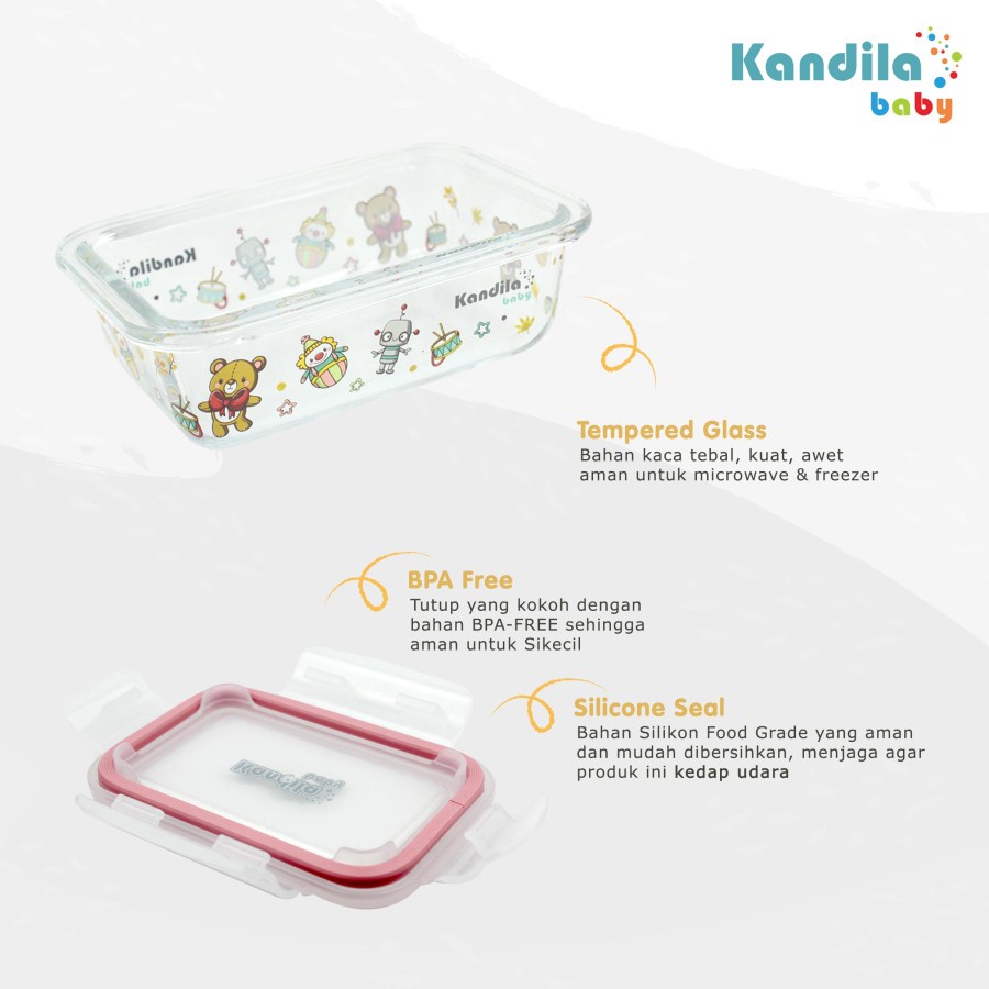 Kandila Baby Wadah Kaca Printed Glass Food Container || KDL 027-7 || 200 ML