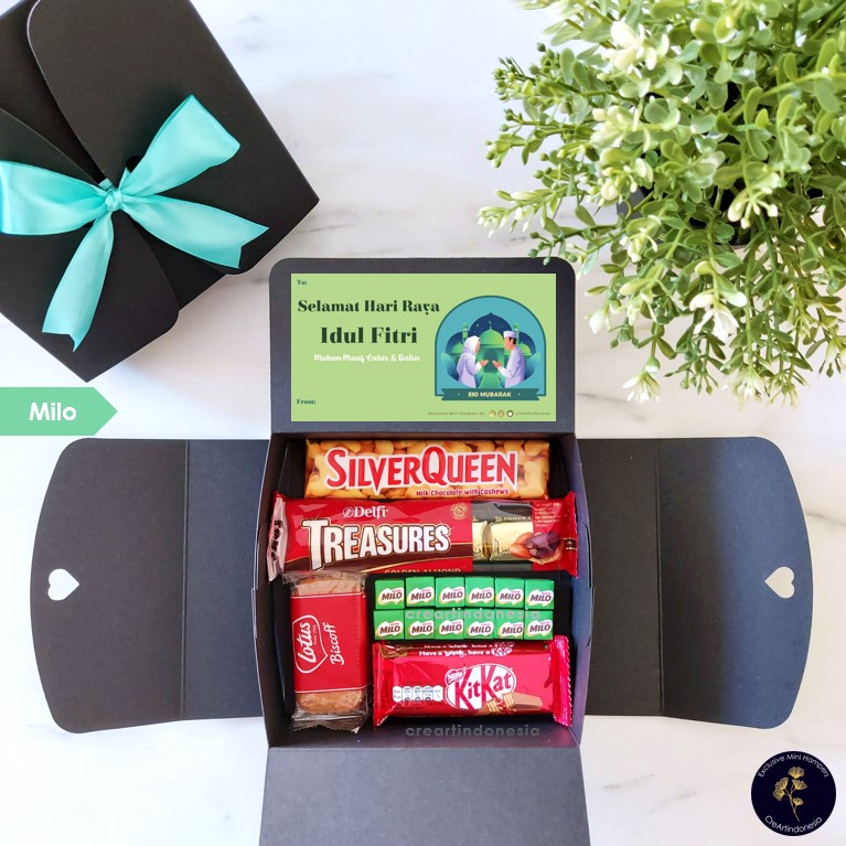 

Hampers Lebaran / Idul Fitri / Buka Puasa / Ramadan / Snack Box Milo Cokelat CreArtindonesia - Regular Medium Hampers