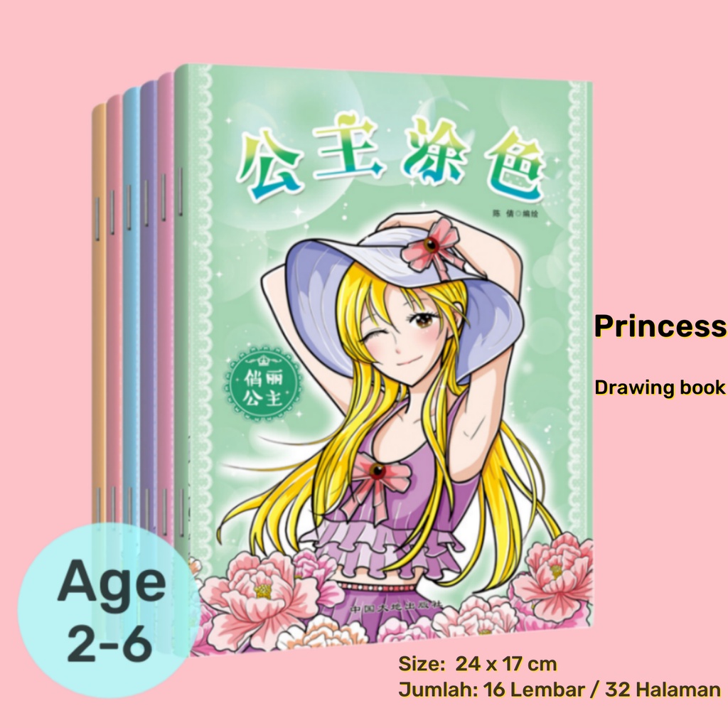 Princess drawing DIY Buku gambar mewarnai anak perempuan art craft Buku edukasi Coloring book Drawin