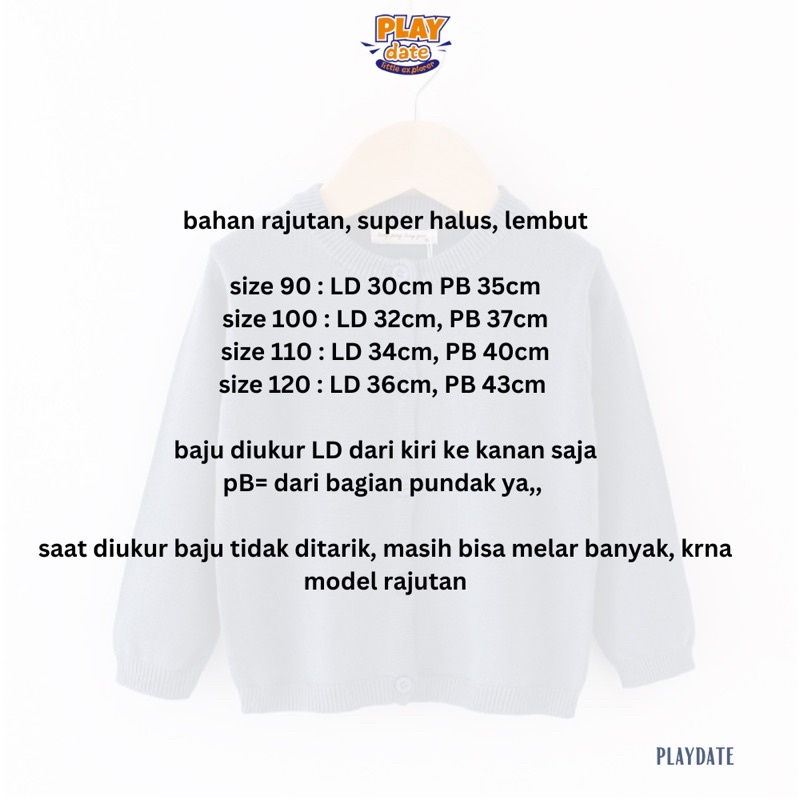 Playdate Baju Sweater Cardigan Anak Laki Laki Perempuan Balita 1 samlai 6 Tahun Rajut Korea