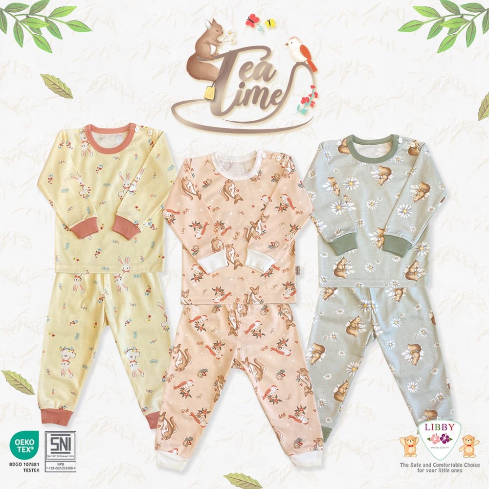 Libby Stelan Baju Oblong Lengan Panjang Celana Panjang - Tea Time Series (3 Pcs)