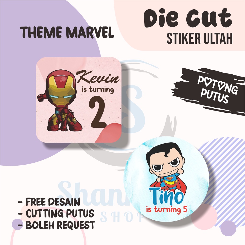 

Stiker Label Ulang Tahun THEME MARVEL / Stiker Ulang Tahun Bahan Chromo / Stiker Ultah Murah