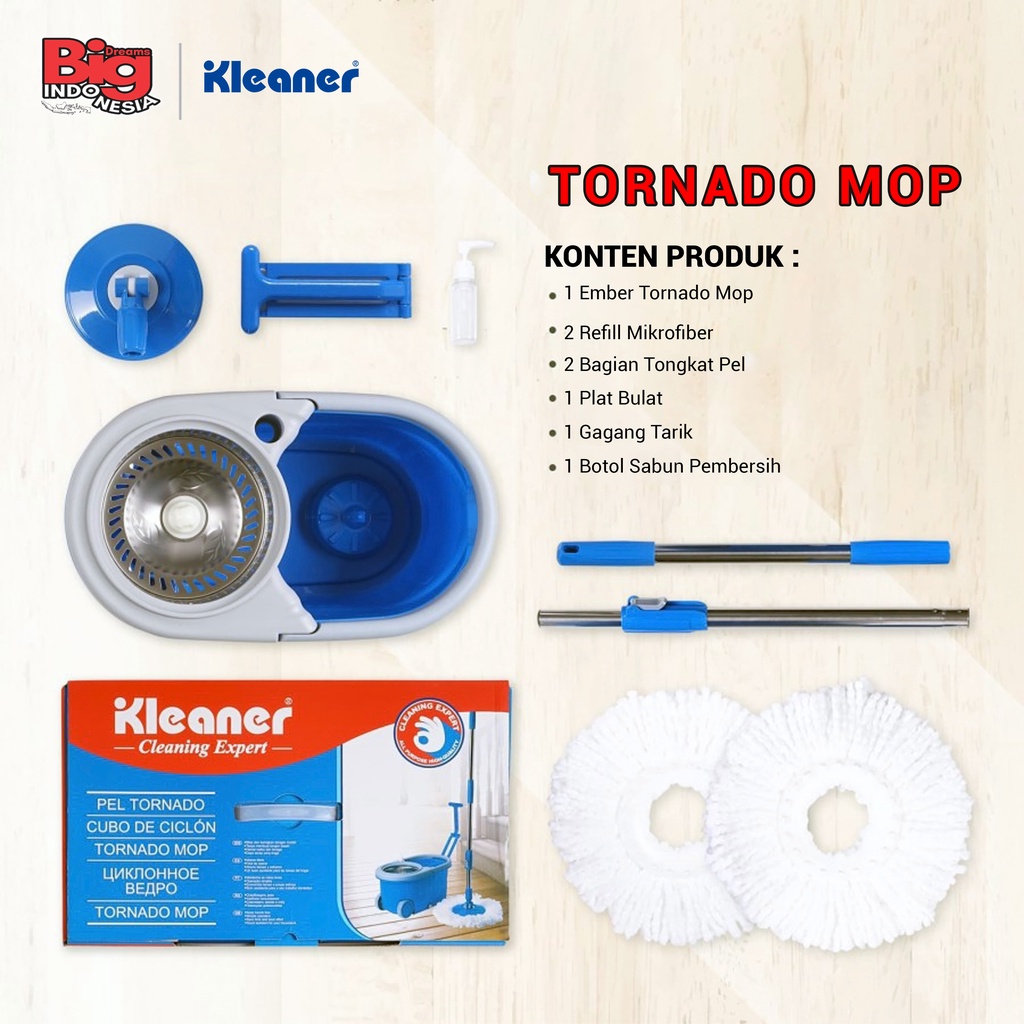 Alat Pel Putar Tornado Mop Mikrofiber Spin Mop 1 Set Pembersih Lantai Kleaner GST002