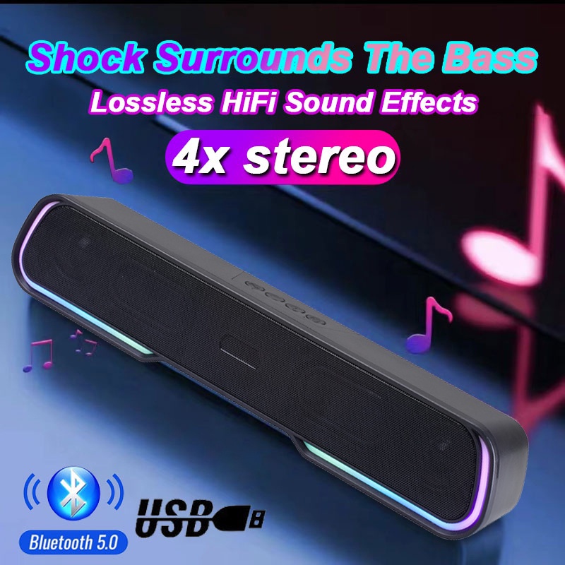 Portable Wireless Speaker Bluetooth Soundbar Home Theater TV Speaker RGB 7 Colors LED Light TF FM USB AUX Multifunction shock surrounds the bass Bluetooth Speaker 5.0