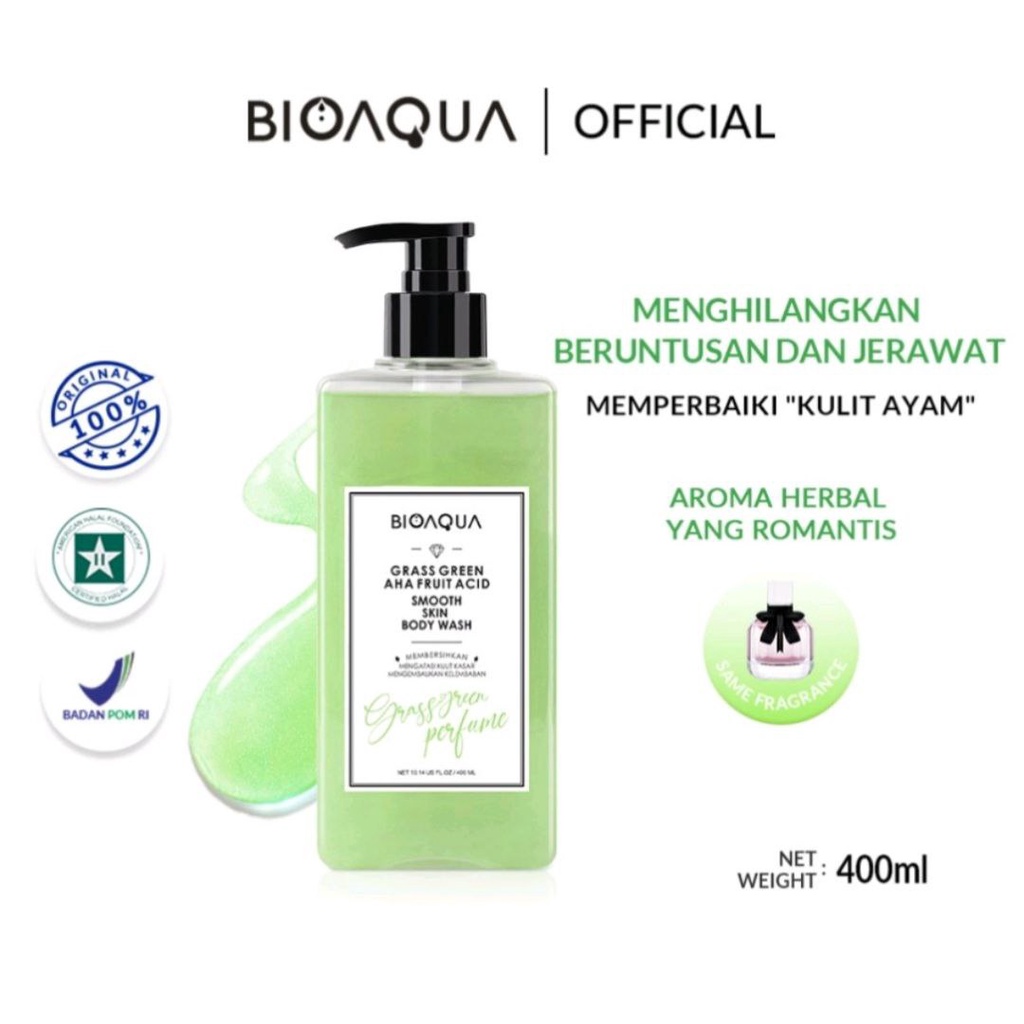 BIOAQUA BODY WASH SHOWER GEL SABUN MANDI BIOAQUA GRASS GREEN 400 ML