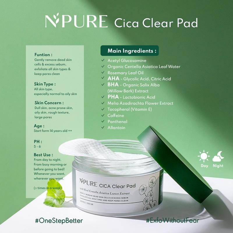 N'Pure Cica Clear Pad 30pcs 100g // Exfoliating Pad // BPOM