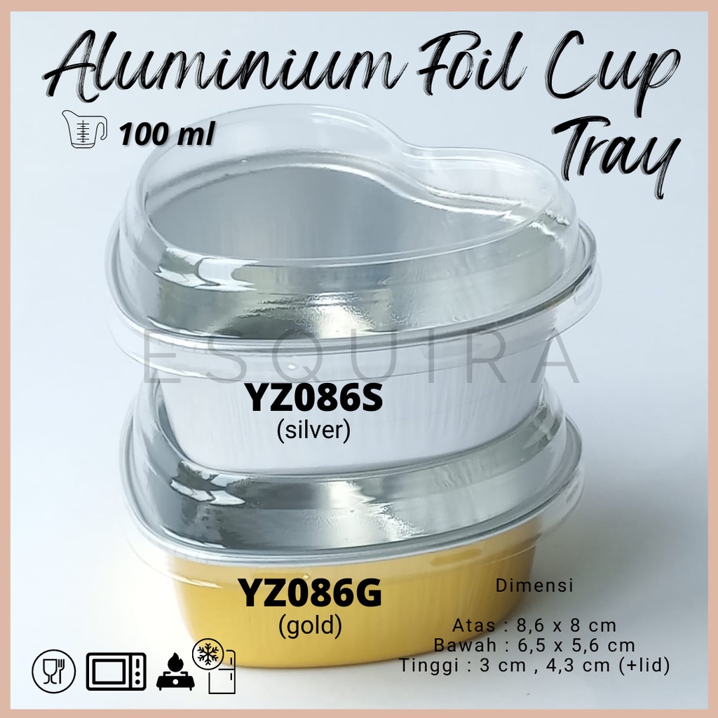 Aluminium Foil Cup Tray Heart Shape + PET Lid / 10 Pcs / YZ086G / YZ086S