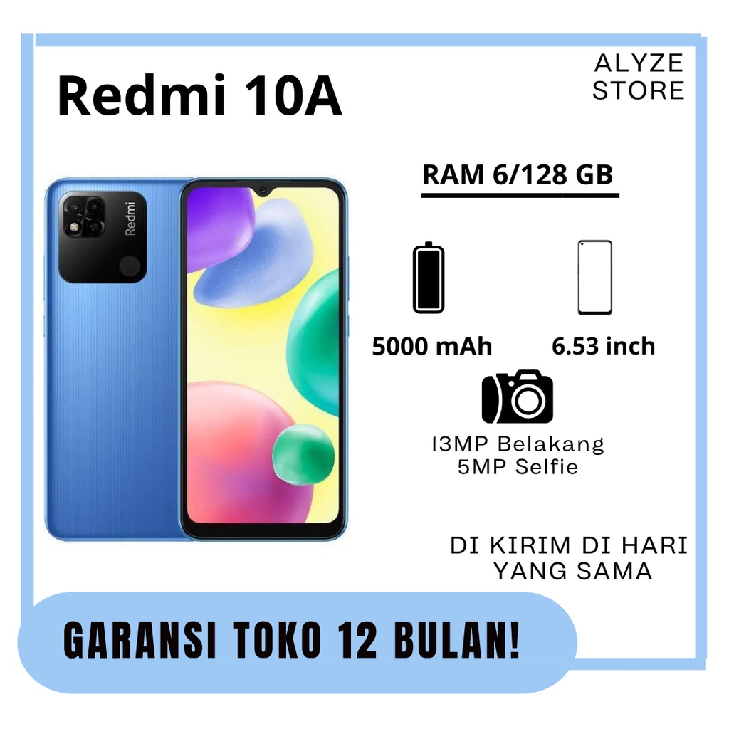 Redmi 10A Ram 6/128GB Smartphone 4G LET 6.53 inches Dual SIM 5MP+13MP Handphone
