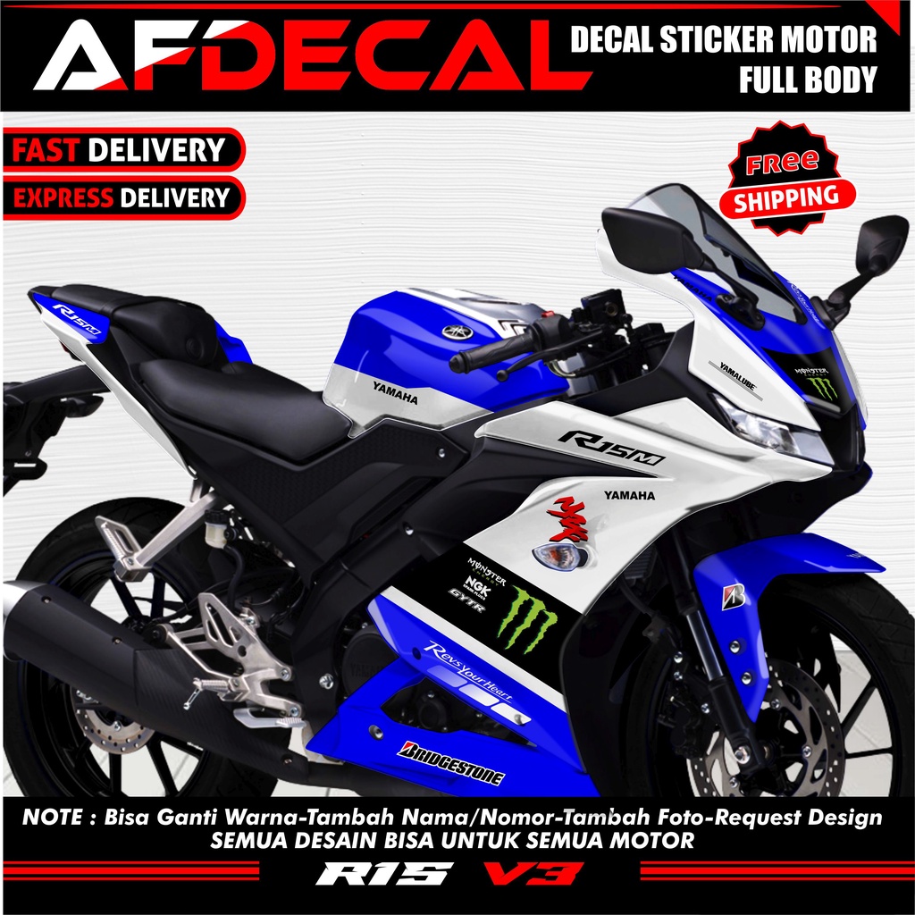 ⭐⭐⭐⭐⭐ LARIS MANIS AKSESORIS MOTOR R 15 V3 full body ( COD / bayar di tempat ) sticker r 15 v3 full b