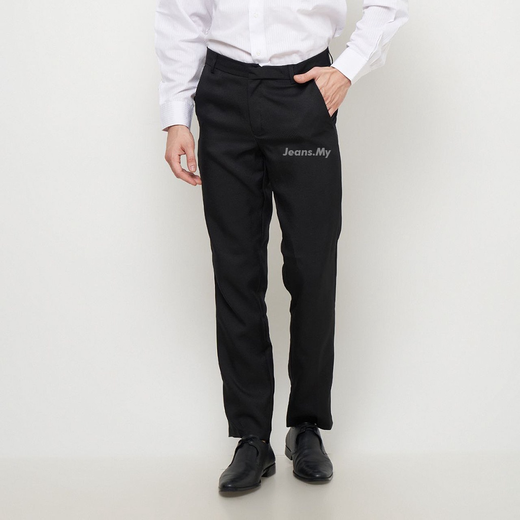 JEANS.MY Celana Bahan Formal Pria Slimfit Premium Kasual Kantor Warna Hitam Big Size 27-38 Kain Mela