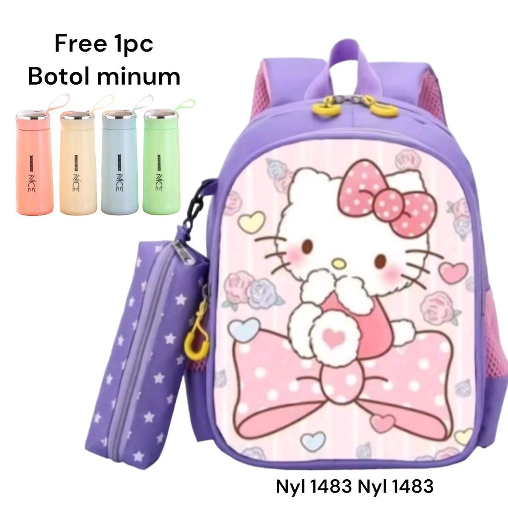 Tas Sekolah Anak Perempuan HELLO KITTY SD SMP SMA Ransel Kerja Tas Sekolah Anak Laki-Laki Free Botol Minum Kaca
