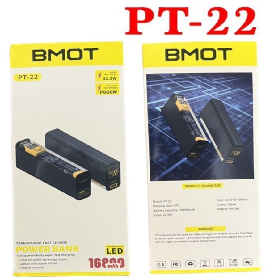 PROMO POWERBANK BMOT PT-22 168000MAH POWER BANK TRANSPARAN LED PT22 168000 BY.SULTAN