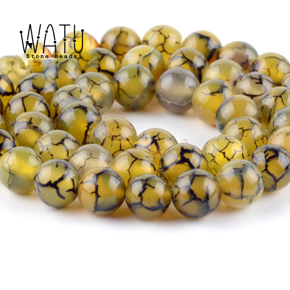 Manik Batu Alam Sisik Naga Kuning Yellow Cracked Agate Stone Beads