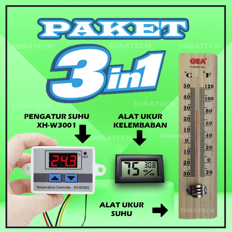 Paket 3in1 Termostat W3001 Termometer Thermostat Thermometer Higrometer Hygrometer Mesin Tetas RMT