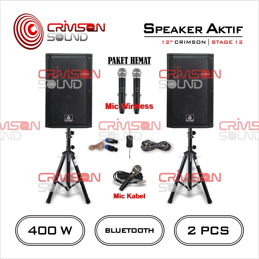 SPEAKER AKTIF-PASIF 12 inch BLUETOOTH CRIMSON STAGE 12