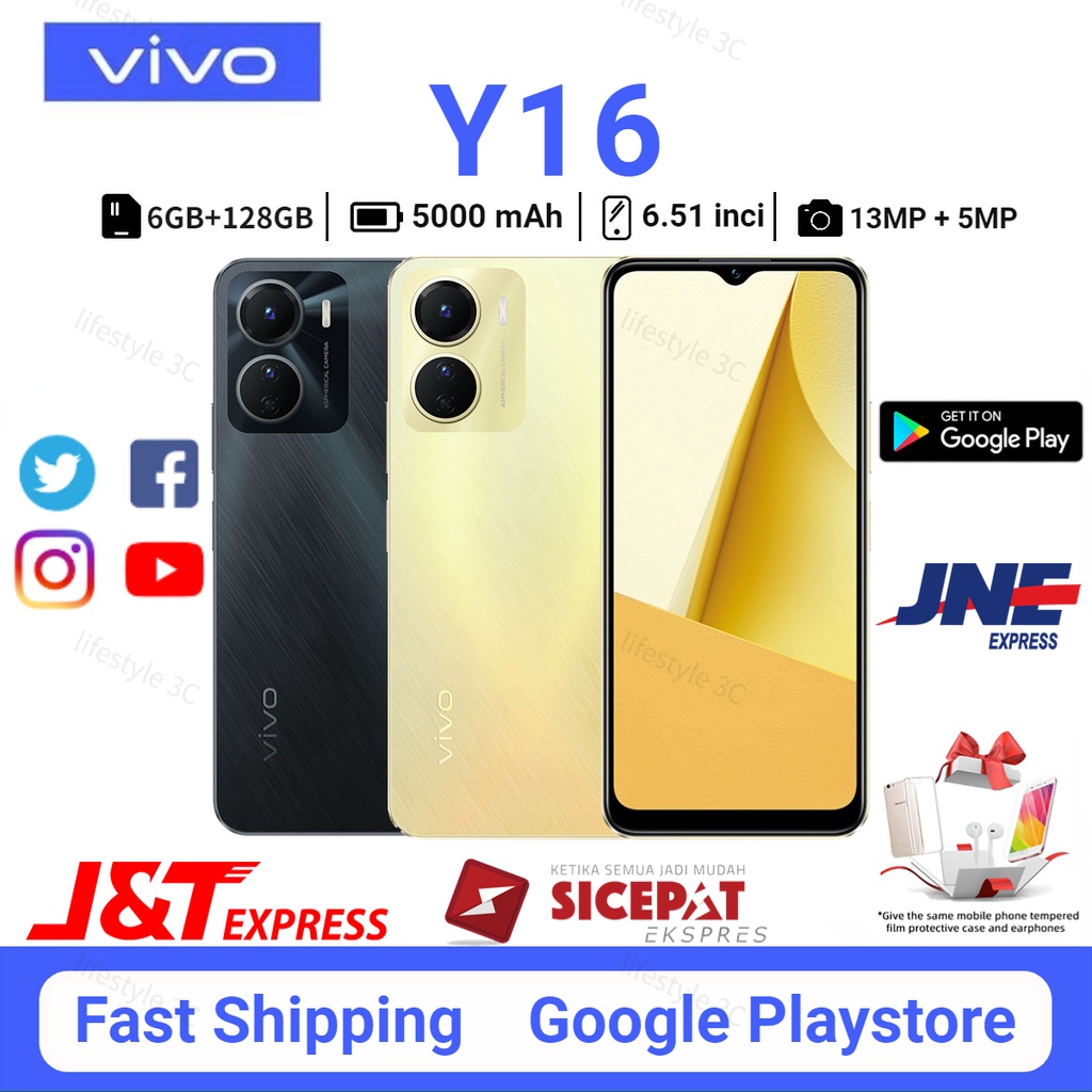 VIVO Y16 RAM 6GB/128GB 13MP Kamera Belakang Layar 6.51 inci Baru HP Garansi 1 Tahun