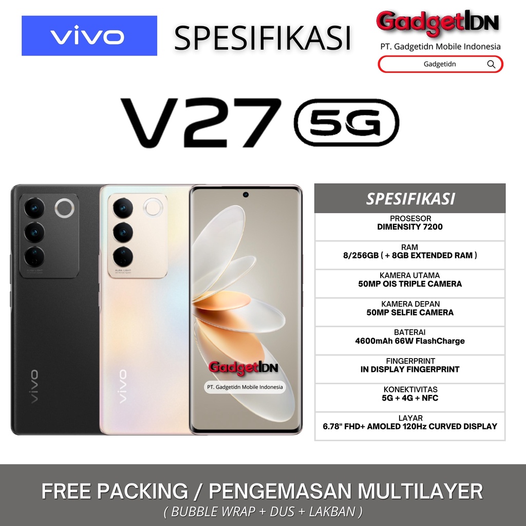 VIVO V27 5G NFC 8/256GB ( +8GB EXTENDED RAM ) GARANSI RESMI VIVO