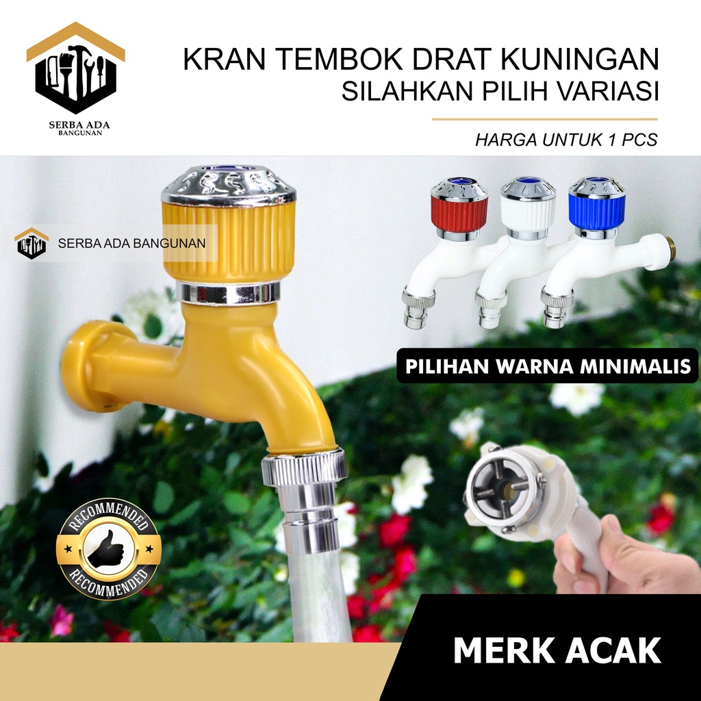 Kran Air Plastik 1/2&quot; Drat Kuningan Keran Taman 1/2 Inch Engkol Mahkota