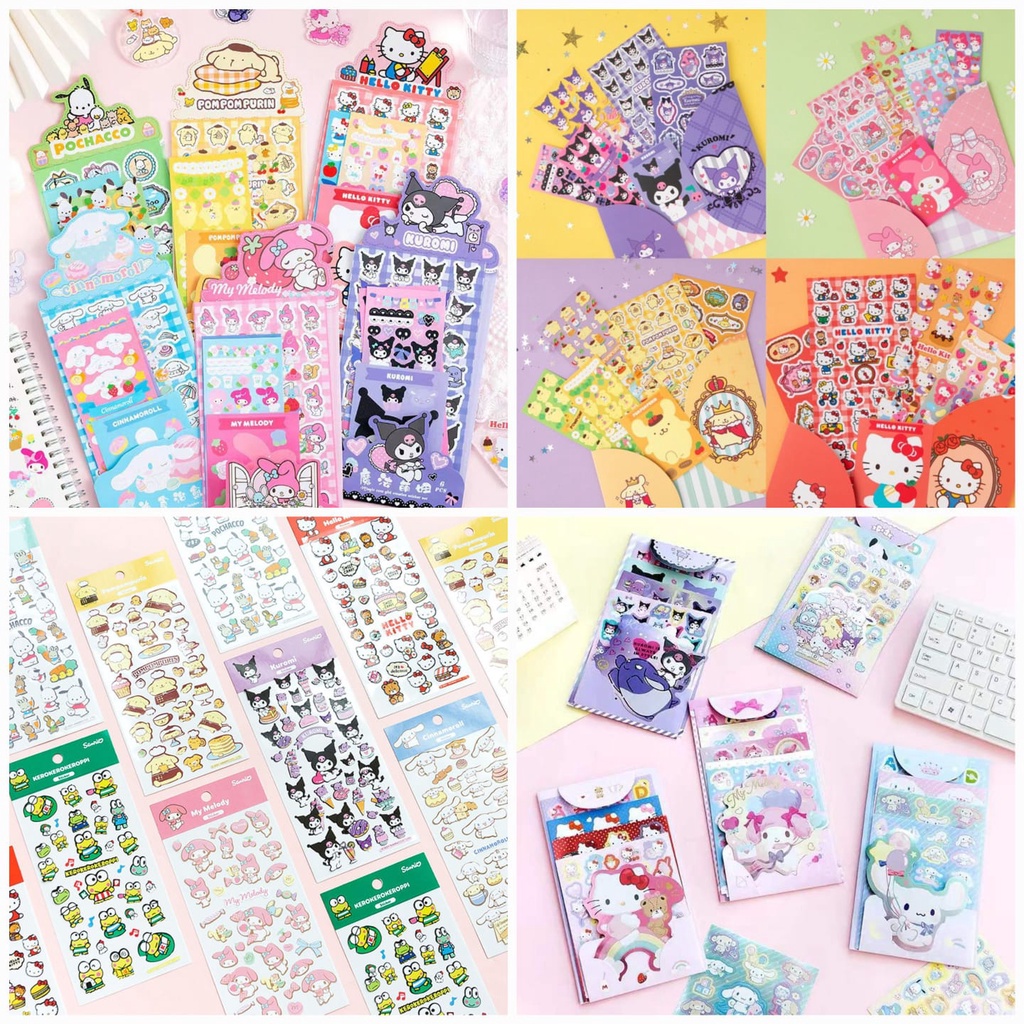 Aneka stiker sticker pack karakter Kuromi Cinnamoroll Hello Kitty Pompompurin Keroppi Melody