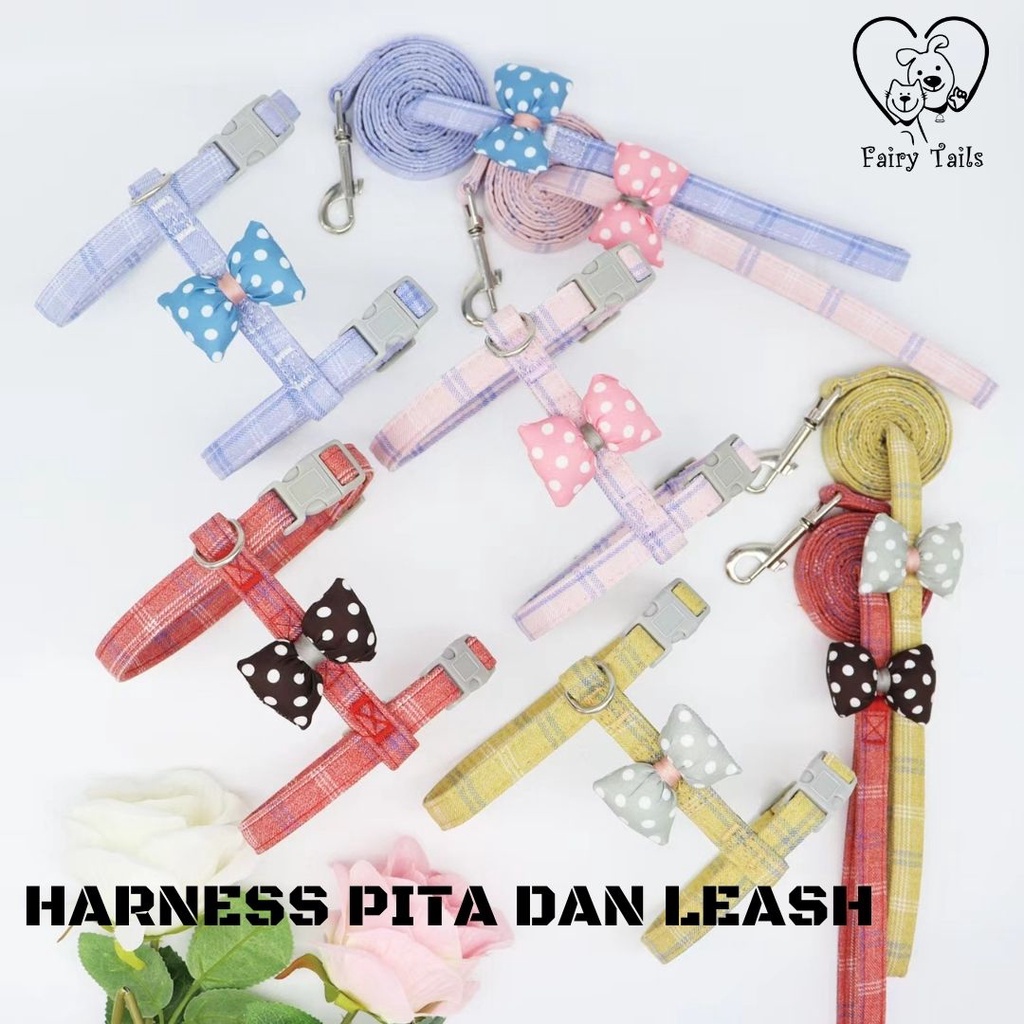 Harness Pita dan Tali Tuntun Untuk Anabul Kucing dan Anjing Travel Outdoor | Pet Cat Dog Leash with Ribbon Harness Y