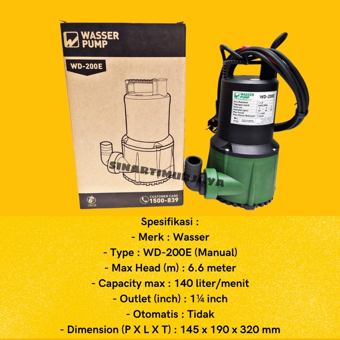 Pompa Celup Wasser WD-200E Pompa Air Celup Kolam Ikan Wasser 200Watt