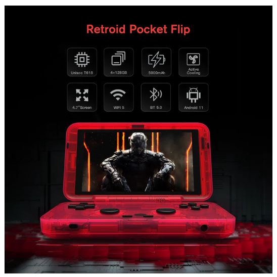 Retroid Pocket Flip Handheld Retro Gaming System Portable Game Console