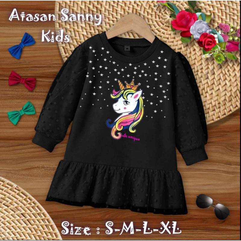 Atasan Fashion Anak Perempuan Lengan Panjang Model Kerutan/Atasan Sanny Kids 1-11 Tahun Matt Babyterry Mix Tille Onde