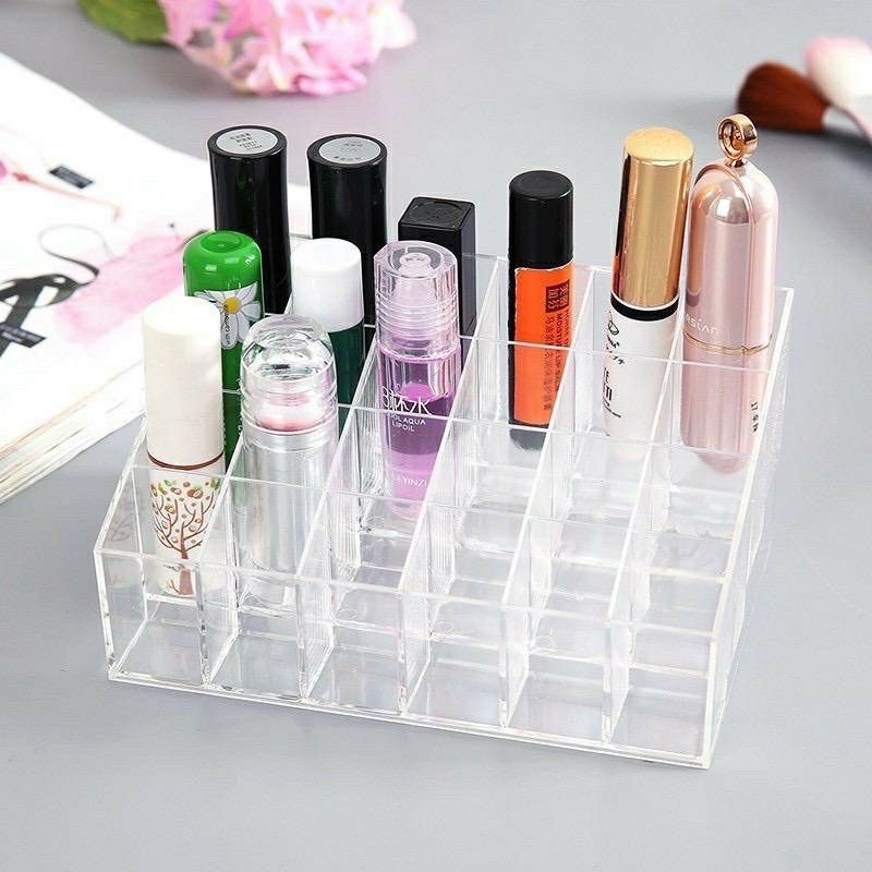 MMM Rak Lipstik Kutek Multifungsi Akrilik 24 SLOT Murah Tempat rak kosmetik tempat kuas tempat lipstik Rak Makeup Acrylic Murah