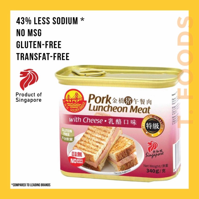 

PORK WITH CHEESE LUNCHEON MEAT - GOLDEN BRIDGE SINGAPORE 340GRM