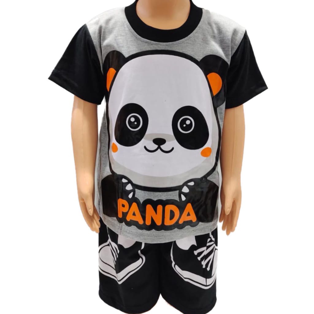 SETELAN BAJU ANAK SANTAI LENGAN PENDEK UPIN IPIN DAMKAR POLISI PANDA IKAN HIU MARIO BROZ