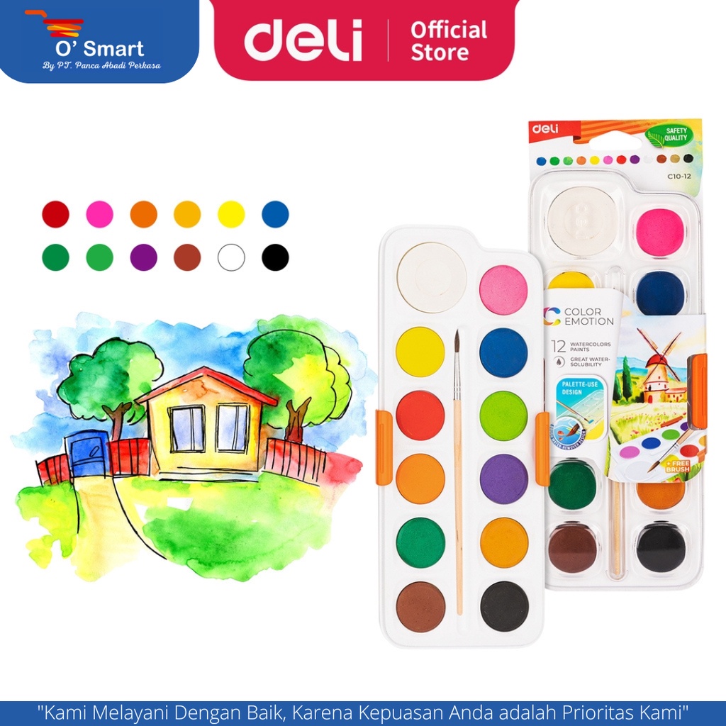 

DELI Watercolor Paint / Cat Air Padat 21 Warna, Kemasan Kotak + Kuas EC10-21