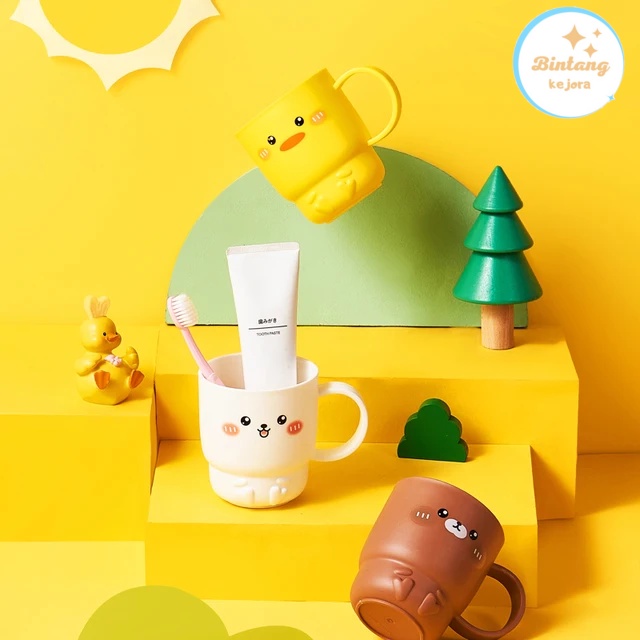 Gelas anak anak untuk minum susu dan gosok gigi motif kartun lucu
