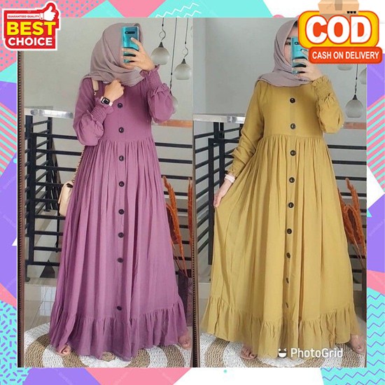 Gamis Perempuan Terbaru Lebaran Mewah Import Maxy Cantik Motif Polos Lengan Panjang Fashion Muslim C
