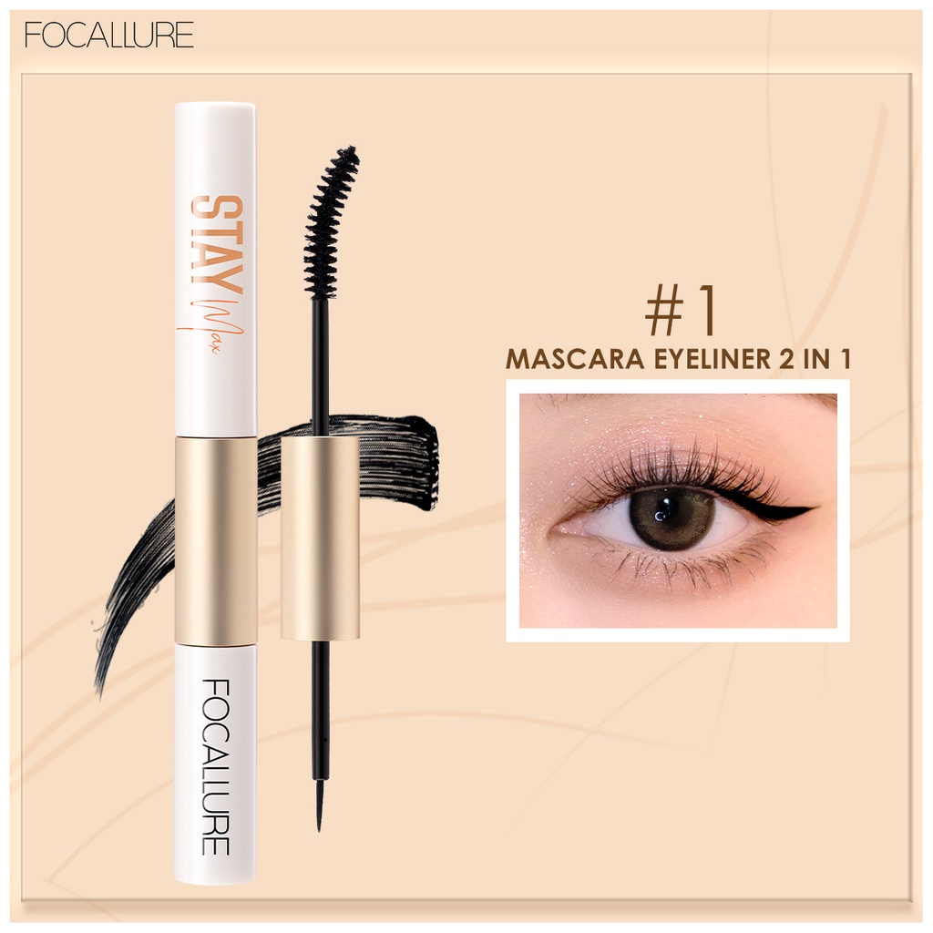 NIK - FOCALLURE 2 In 1 Waterproof Maskara &amp; Eyeliner fiber eyelash primer FA160 BPOM ORIGINAL