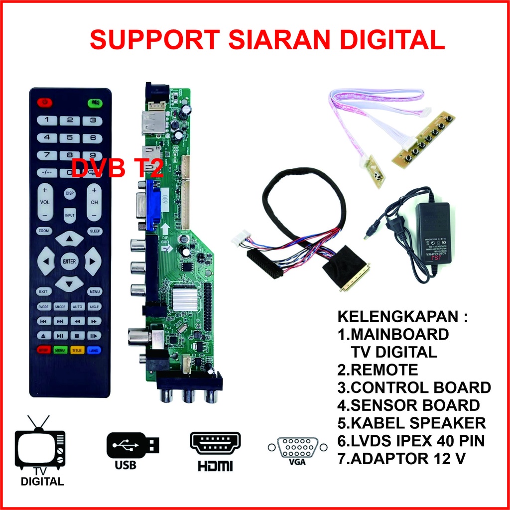 MAINBOARD UNIVERSAL MONITOR KHUSUS 1366X768 TV DIGITAL ANALOG MONITOR MESIN TV UNIVERSAL EKS LAPTOP