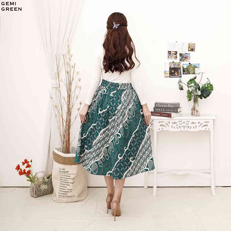 Evercloth Gemi Rok Batik Wanita Selutut Bawahan Batik Perempuan Rok