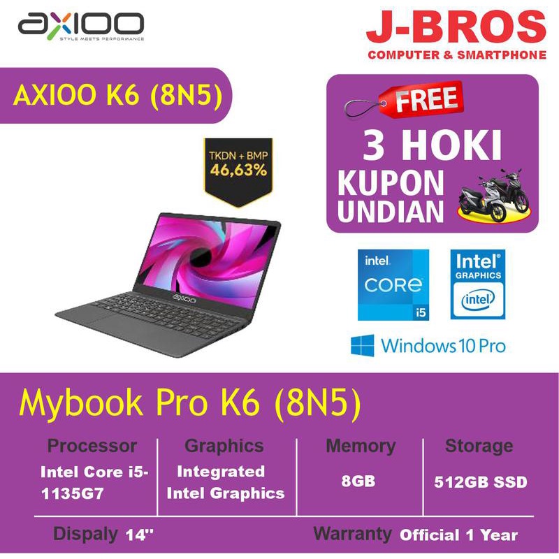 AXIOO Mybook Pro K6 (8N5) (i5-1135G7/8GB/512GB/Win10Pro/UMA/1Y/14")