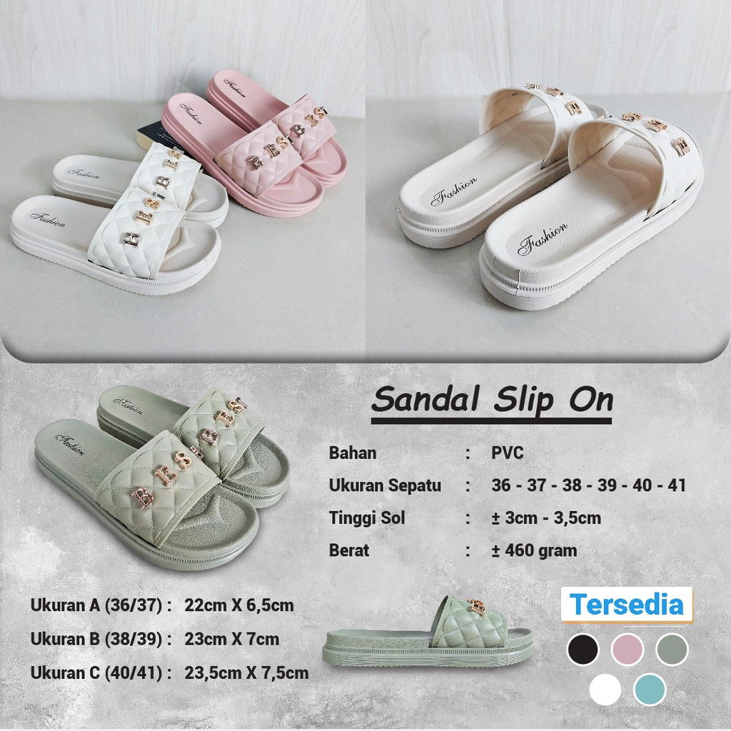 Sandal Slip On Wanita Fashion Style Korea Sandal Slop Flat Motif Sandal Cewek Kasual Nyaman PVC Satu7an SPT-51